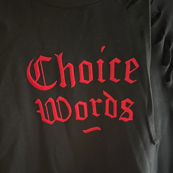 Black Distressed Hoodie with Red Text - Picture 3 of 4